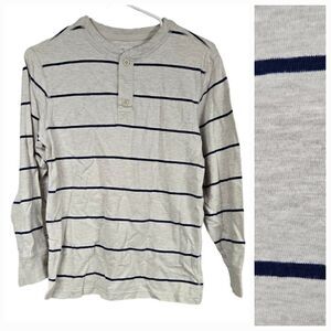 GAP Kids XL/12 Boys Oatmeal Stripe Long Sleeve Henley T-Shirt Casual Cotton Tee